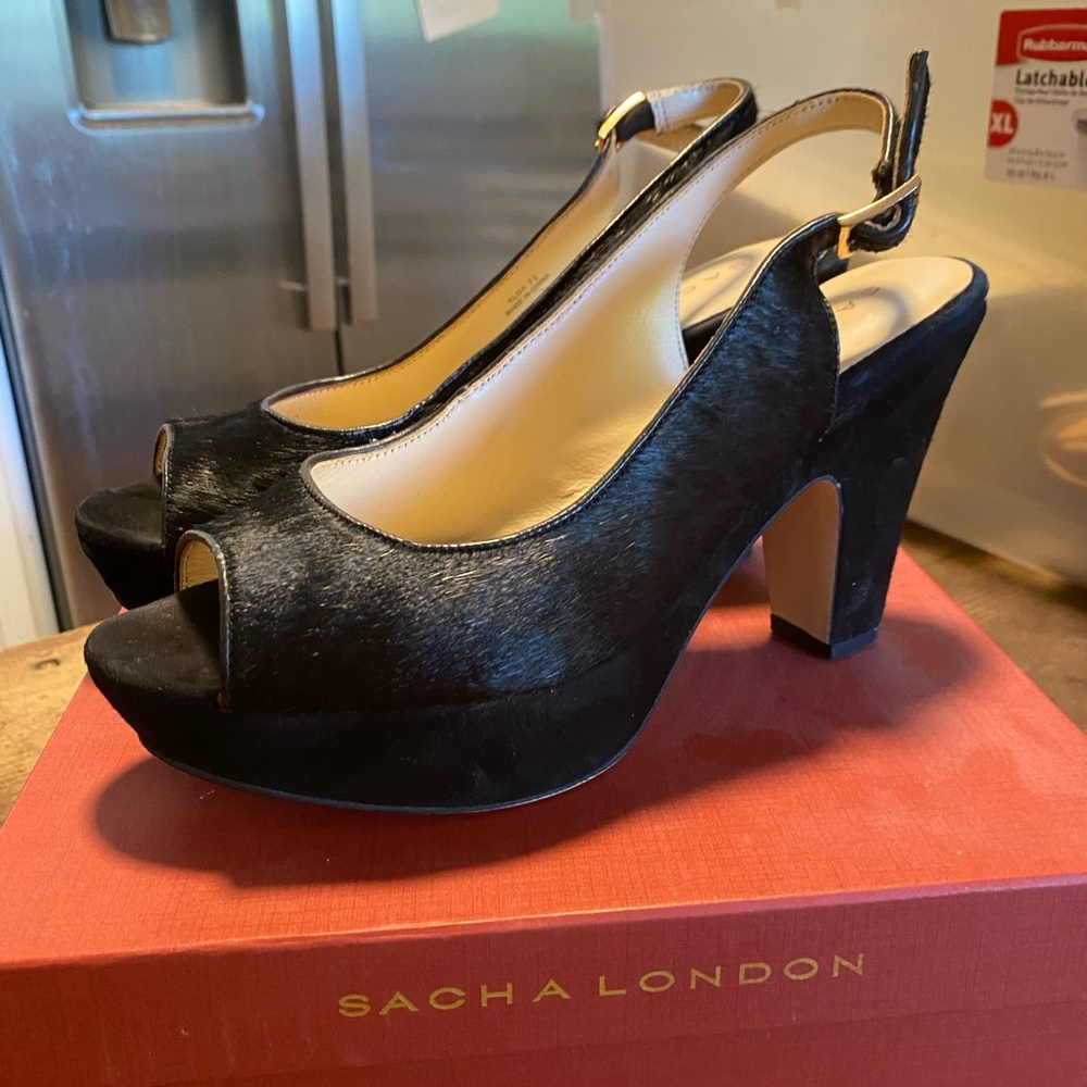 Sacha London Black Pony Heels